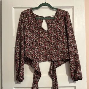 Lush Open Back Bell Sleeve Floral Blouse